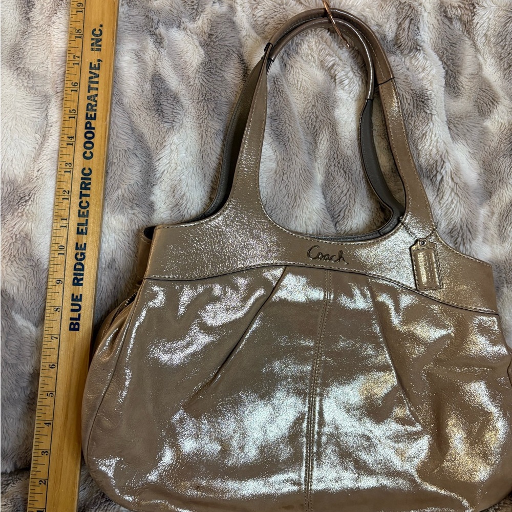 Coach Shimmery Taupe Leather Shoulder Bag - Picture 10 of 10